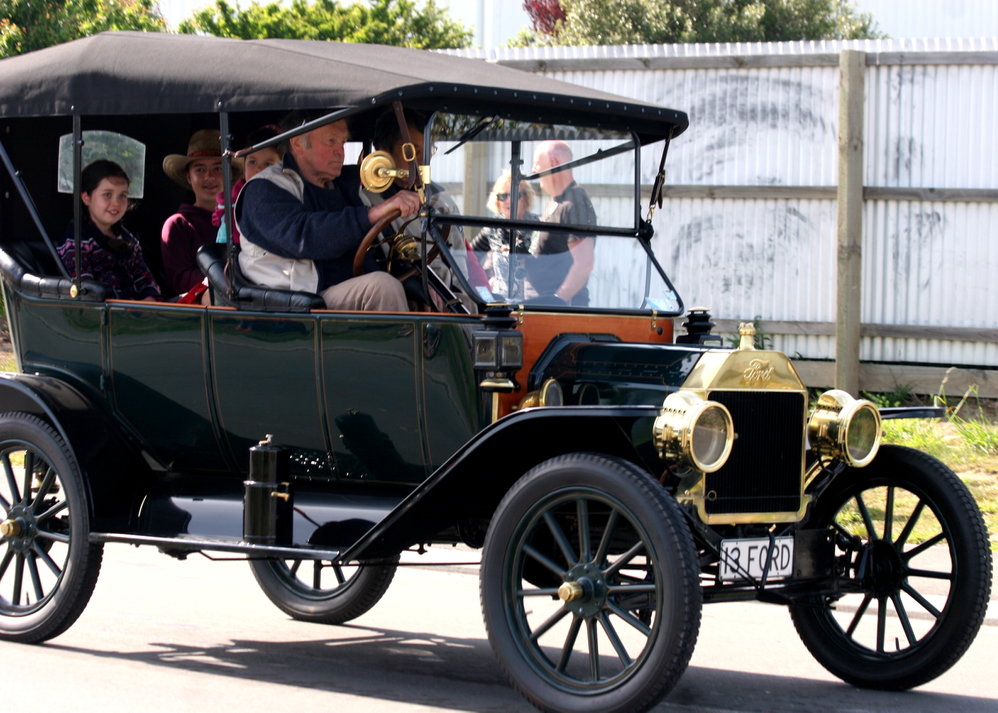 Vintage car in a street parade for Rolleston 150th Anniversary Celebrations