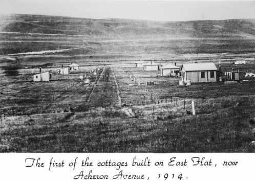 First cottages built on East Flat, Lake Coleridge