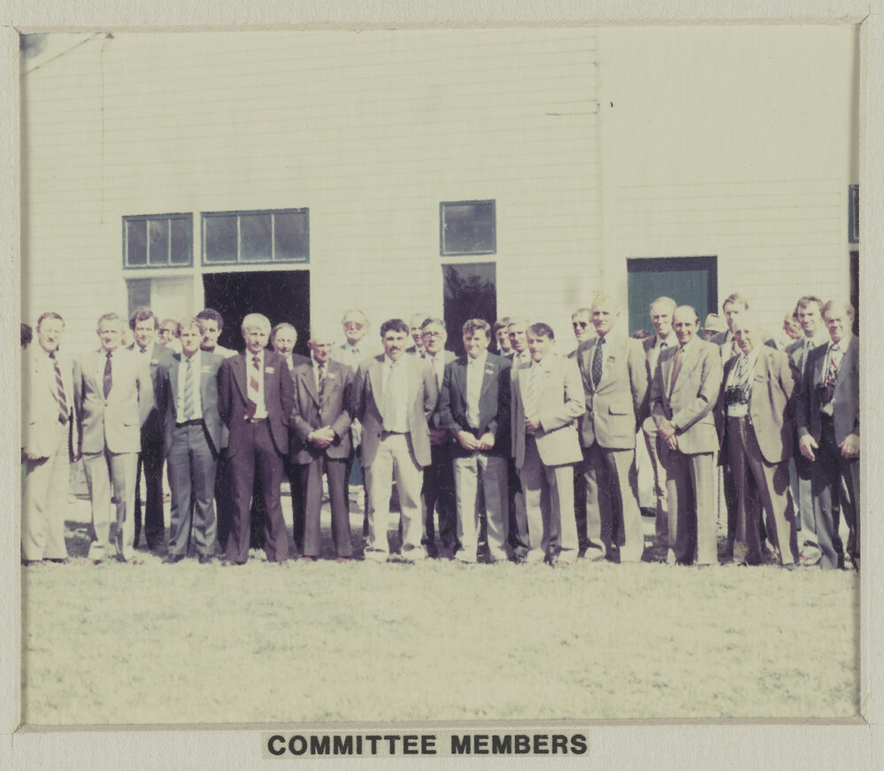 Committee members at farewell meeting of the Hororāta Trotting Club, Hororāta Racecourse, 10 March 1984