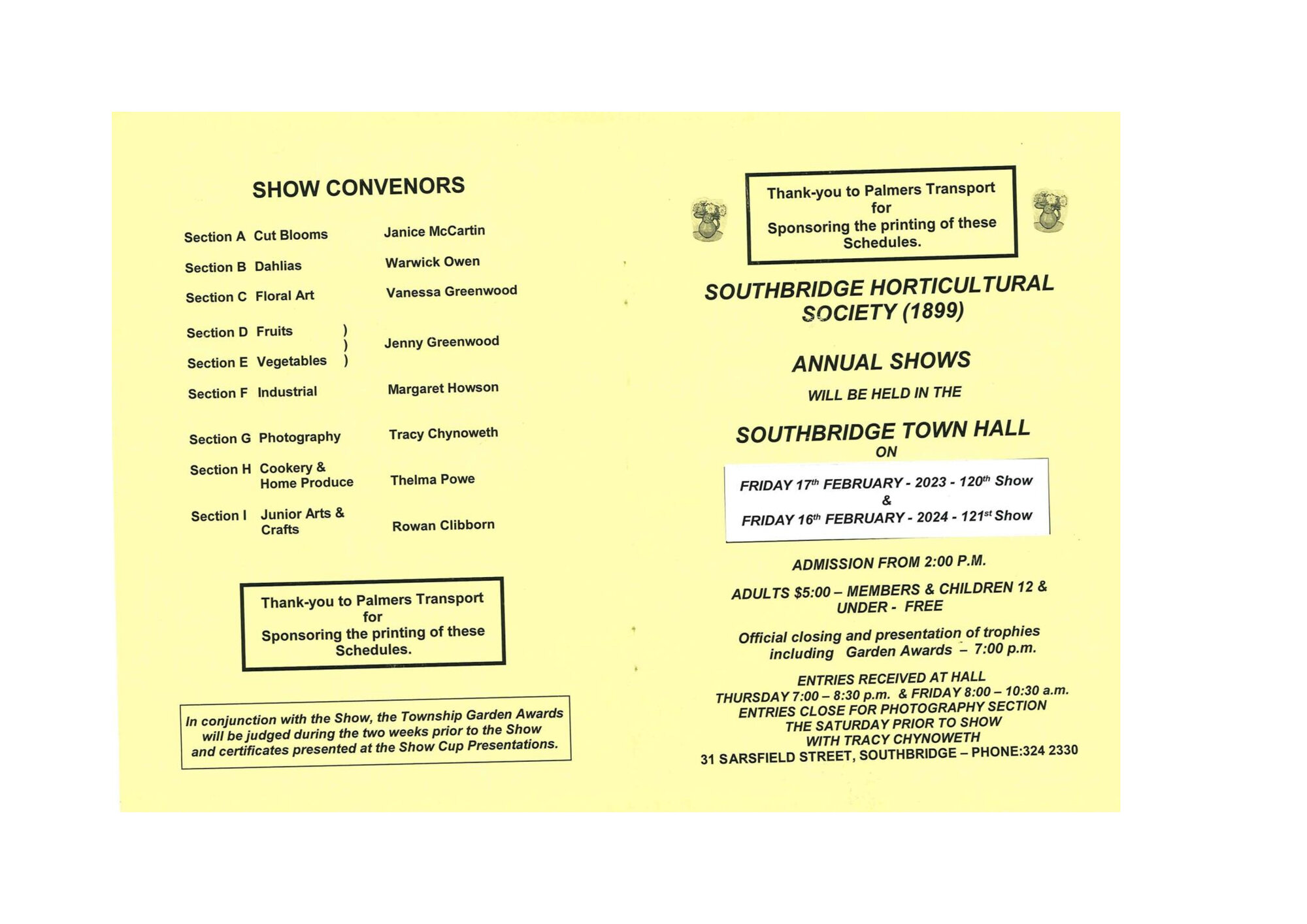 Programme for the 2023 Southbridge Horticultural Society Show