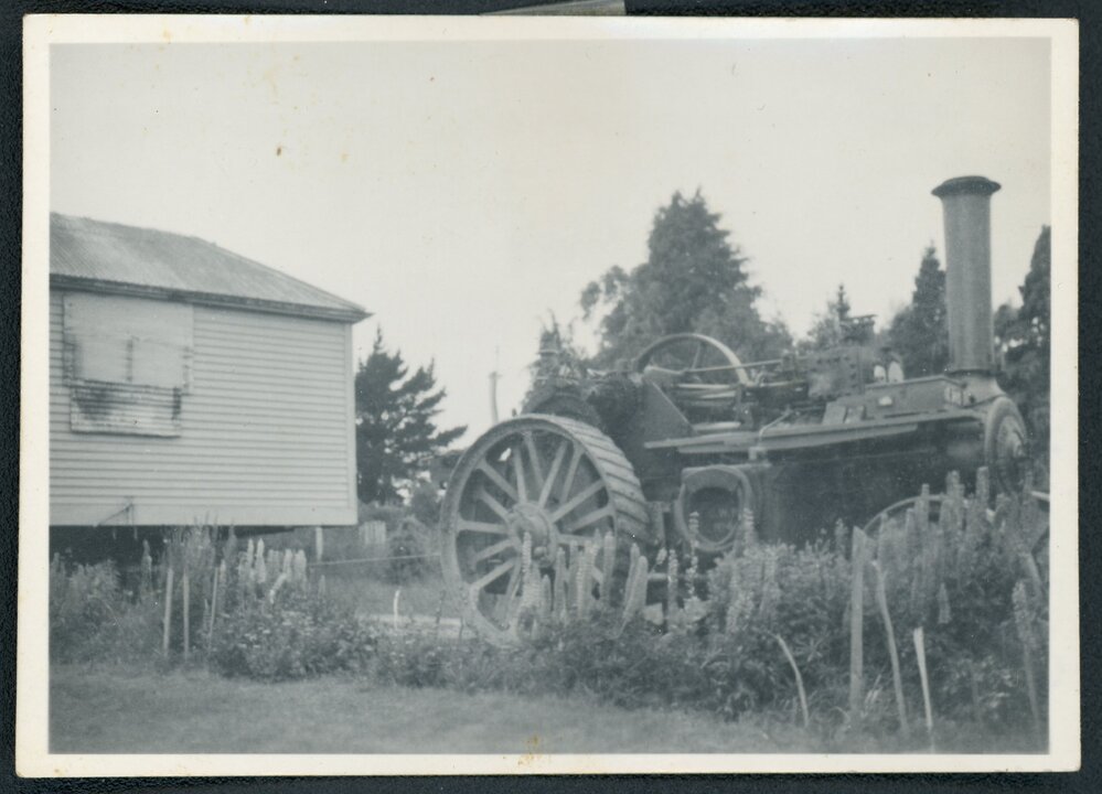 Old Burnham School building coming in the gate at Courtney School site, 1956