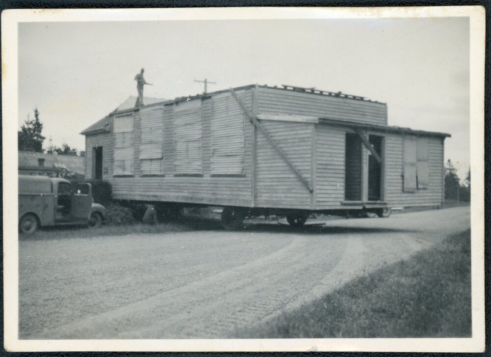 Old Burnham School building on the road outside the Courtney School site, 1956
