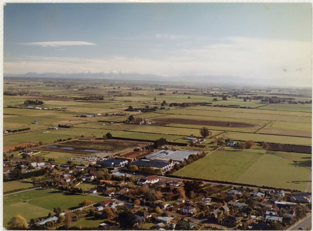 Aerial view of the Meadow Mushrooms site, Prebbleton