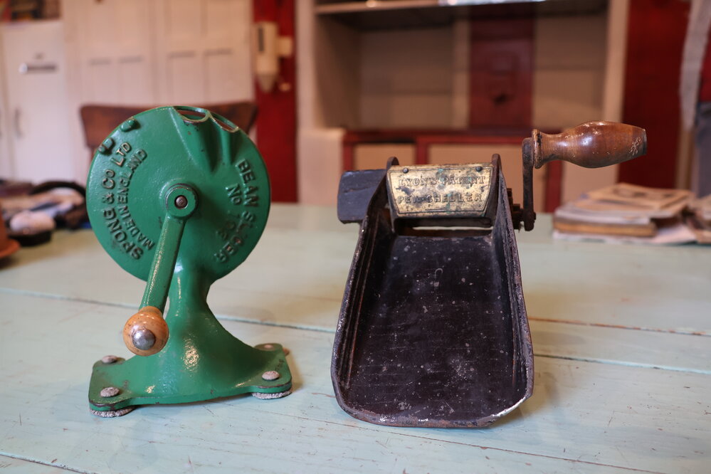 A vintage bean slicer and pea sheller, Terrace Station kitchen museum, 2023