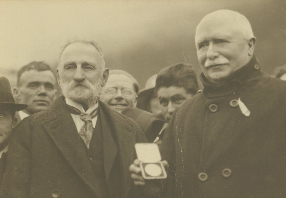 John Hoglund and William Massey at the opening of the Ōtira tunnel