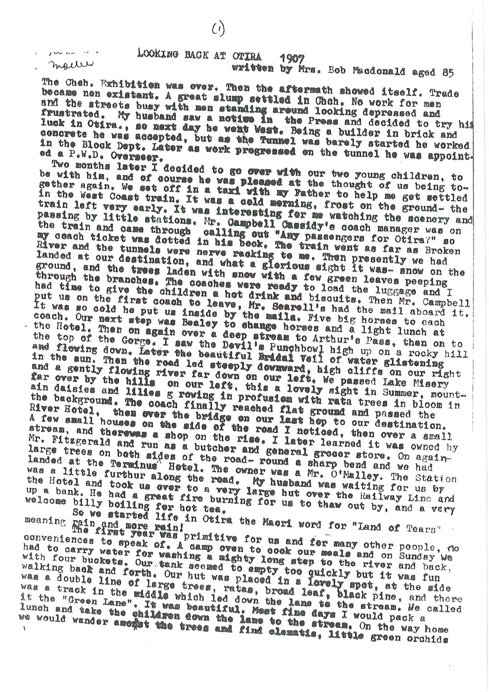 Memories of early days of the Ōtira Tunnel project