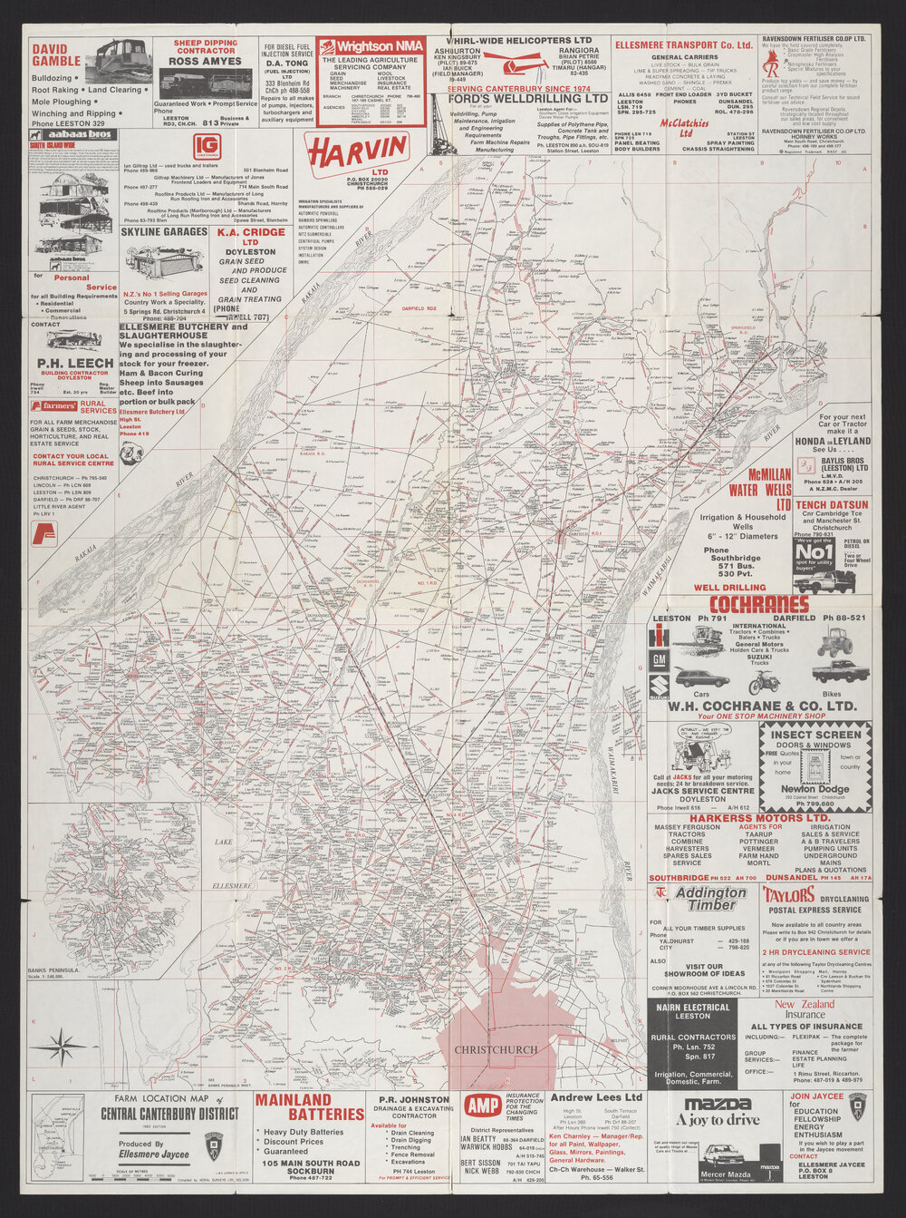 Farm location map of central Canterbury district c1970