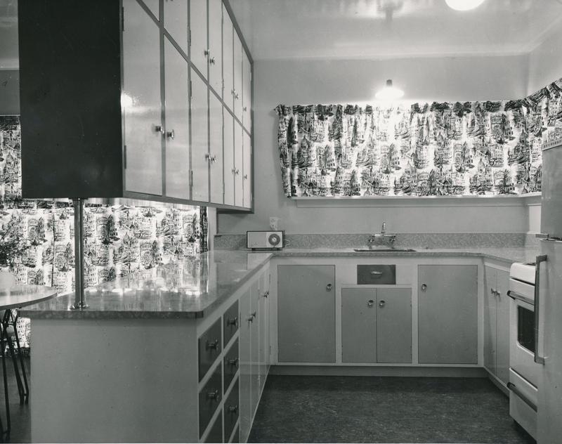 Kitchen in Rolleston display home, 1961