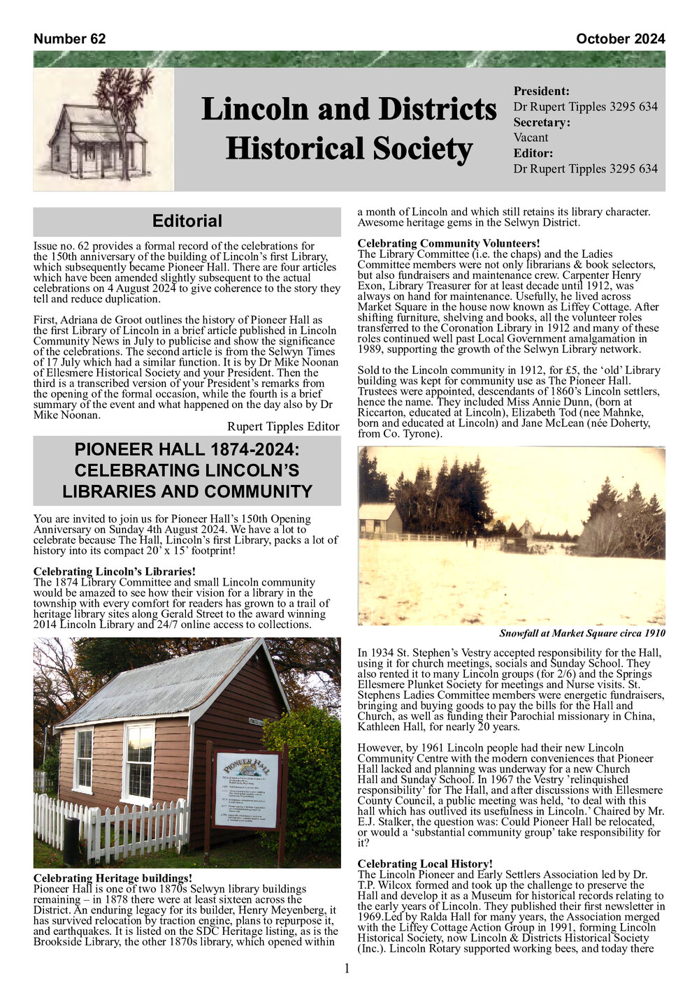 Newsletter / Lincoln &amp; Districts Historical Society, No.62 (October 2024)