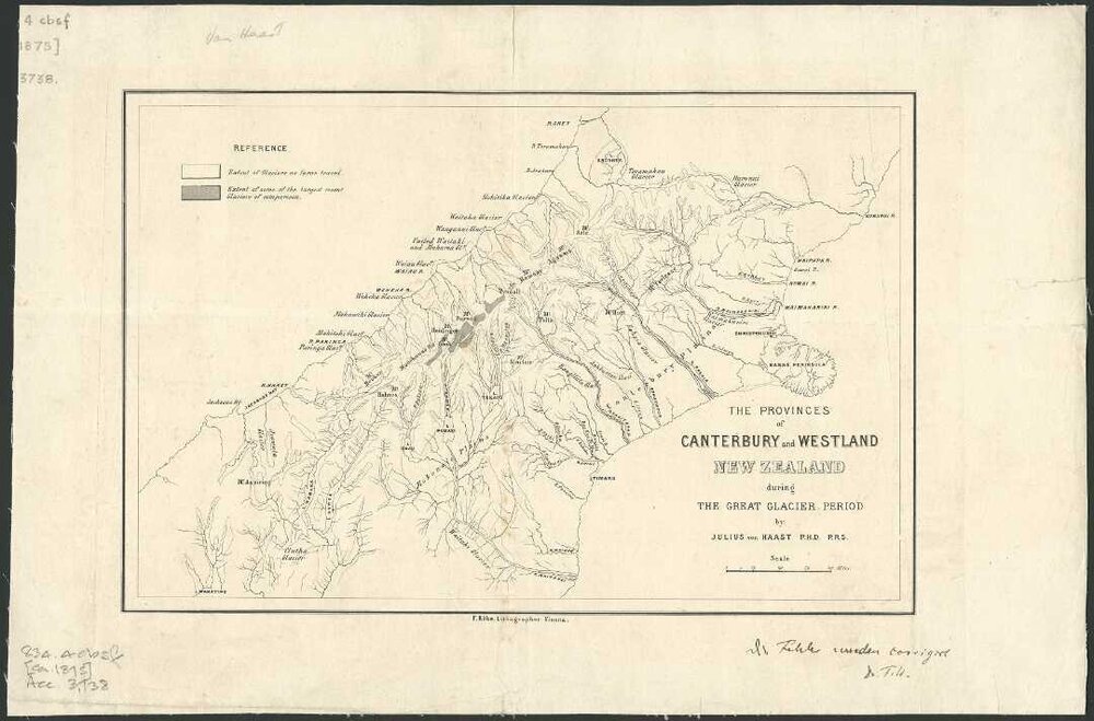 The provinces of Canterbury and Westland, New Zealand during the great glacier period by Julius von Haast.