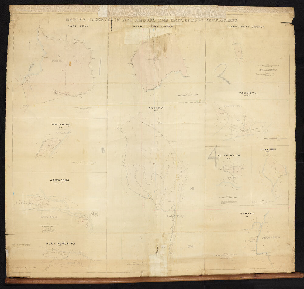 Map of Canterbury and Otago reserves for Ngāi Tahu 