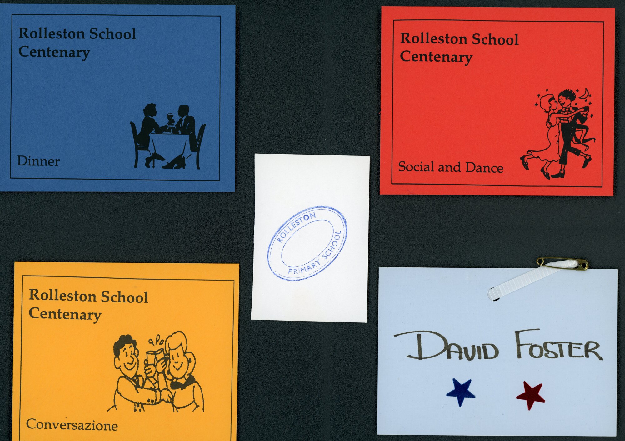 A collection of tickets and a name tag for the Rolleston School Centennial, 1993