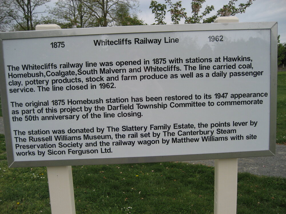 Signage at the Whitecliffs railway historical site, Darfield