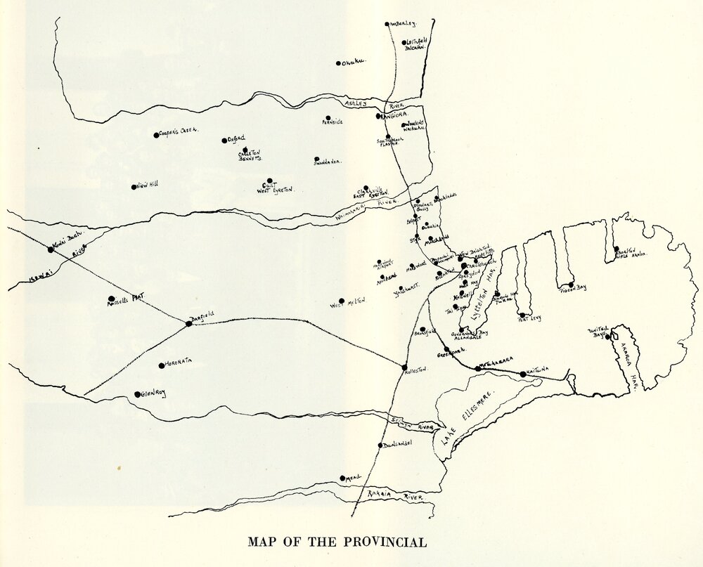 Map of WDFF branches in North Canterbury in 1953