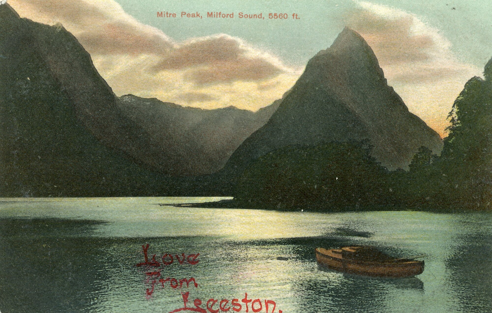 Love from Leeston postcard of Mitre Peak