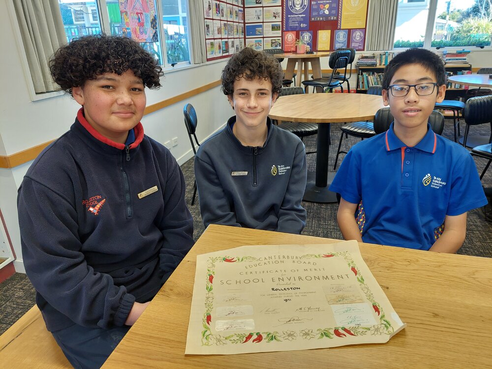 Canterbury Education Board certificate of merit for school environment at Rolleston School
