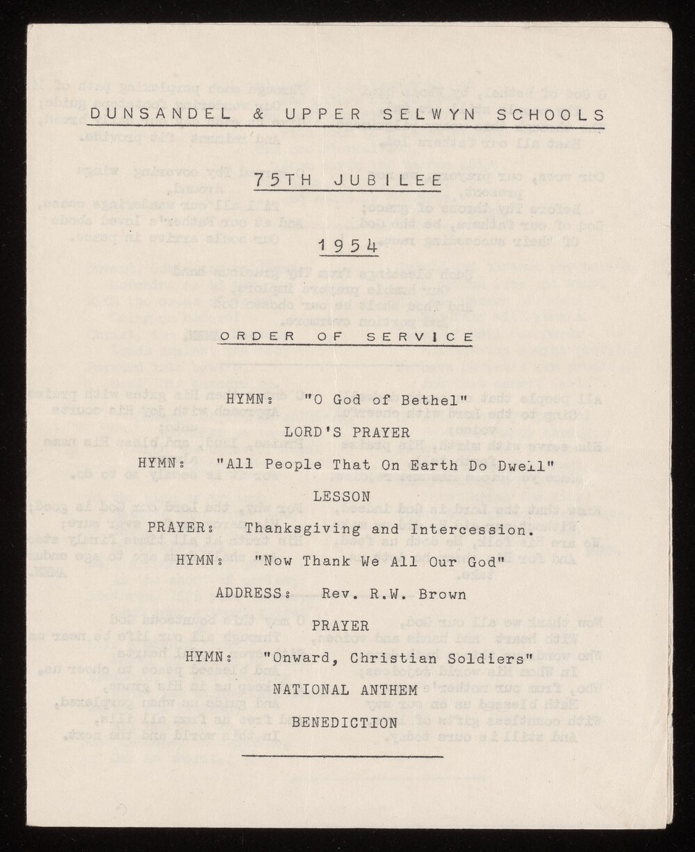 Order of Service for Dunsandel and Upper Selwyn Schools 75th jubilee