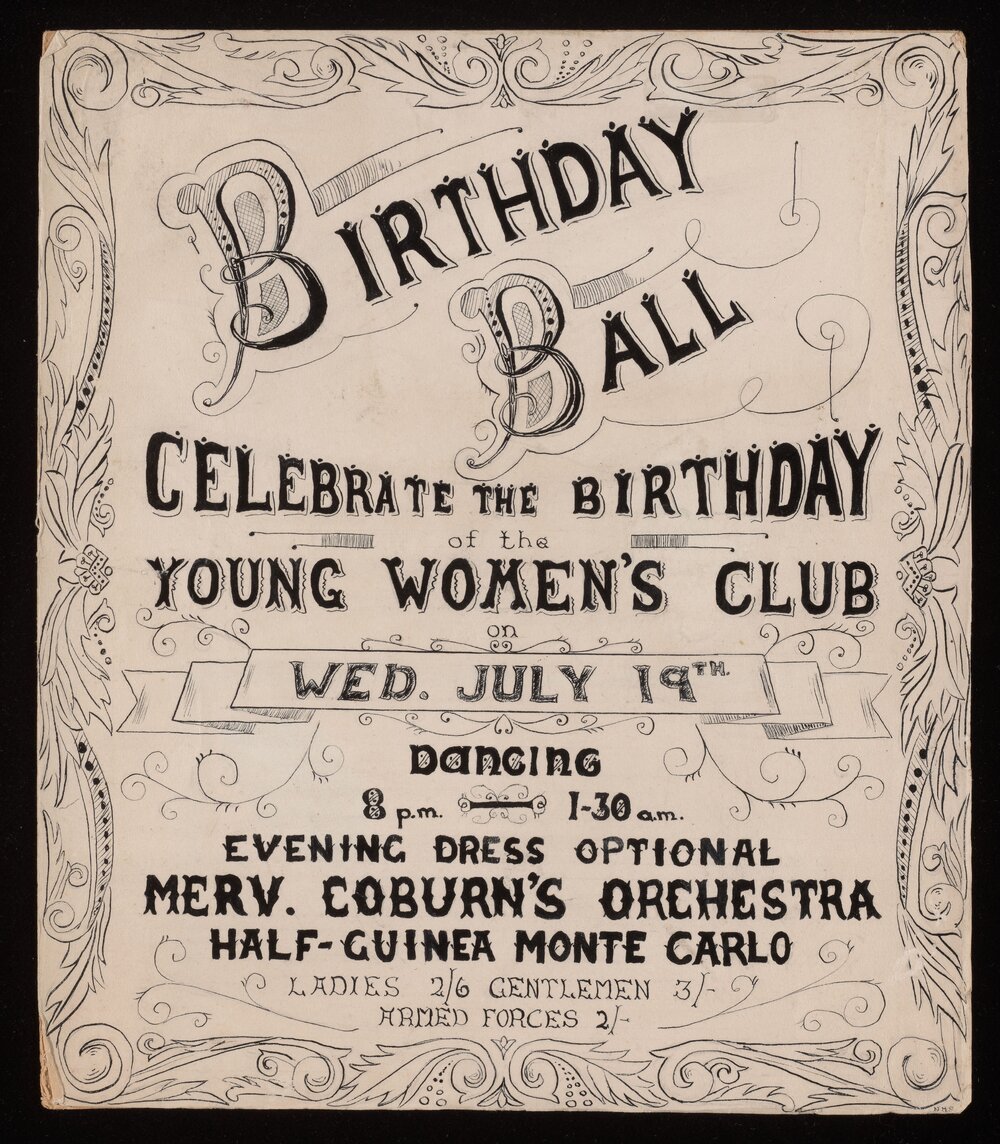 Poster for Dunsandel Young Women's Club birthday ball