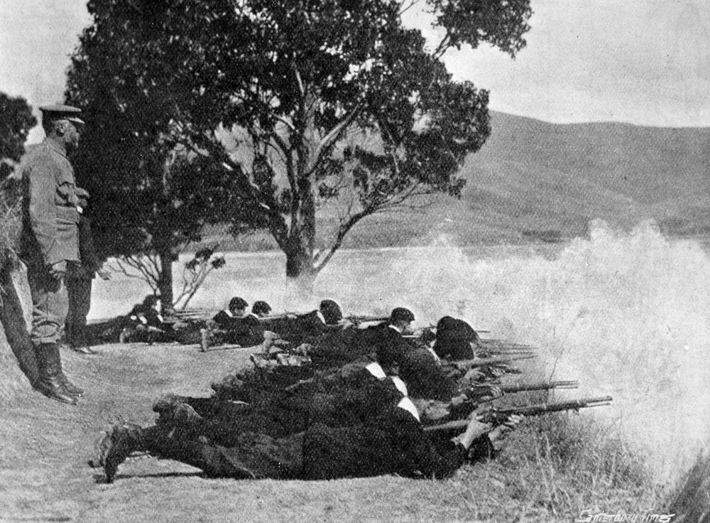 Major Sandford directing the volley firing