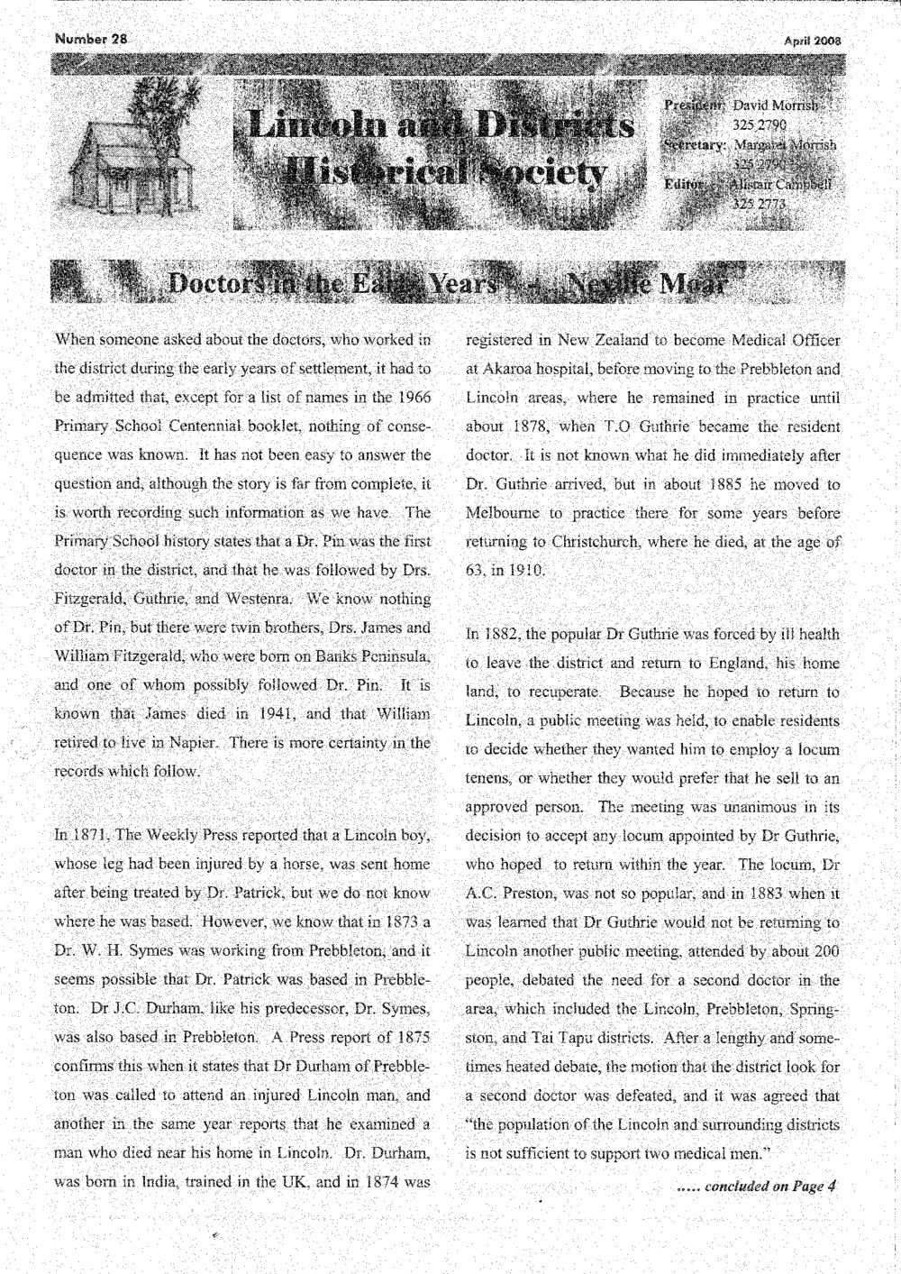 Newsletter / Lincoln &amp; Districts Historical Society, No.28 (April 2008)