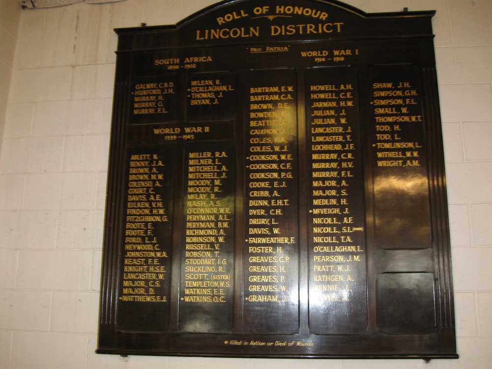 Lincoln War Memorial Roll of Honour
