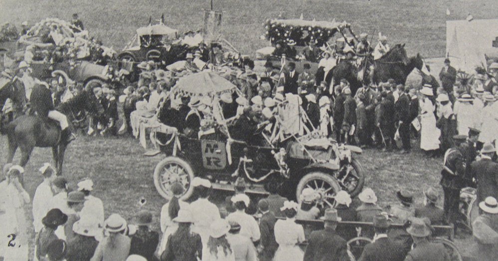 Miss Birdling arriving in a decorated car at the St Patricks Day Gala
