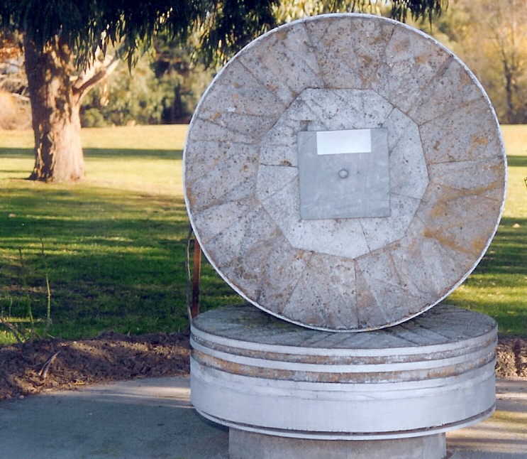 Millstones from Lincoln Mill mounted in the Lincoln Country Club car park, 1991