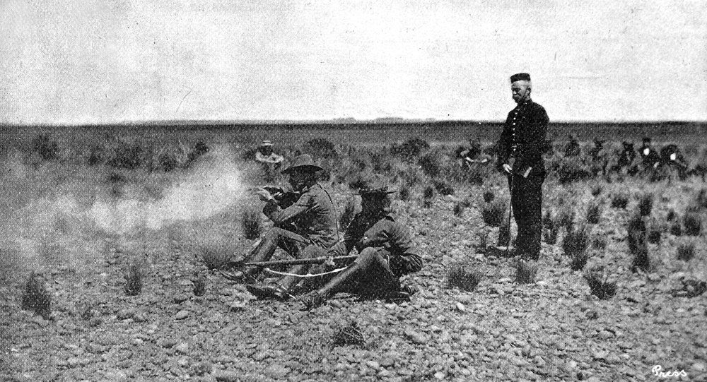 Sergeants Irvine and Williams fire the first shot at the Ellesmere Mounted Rifles