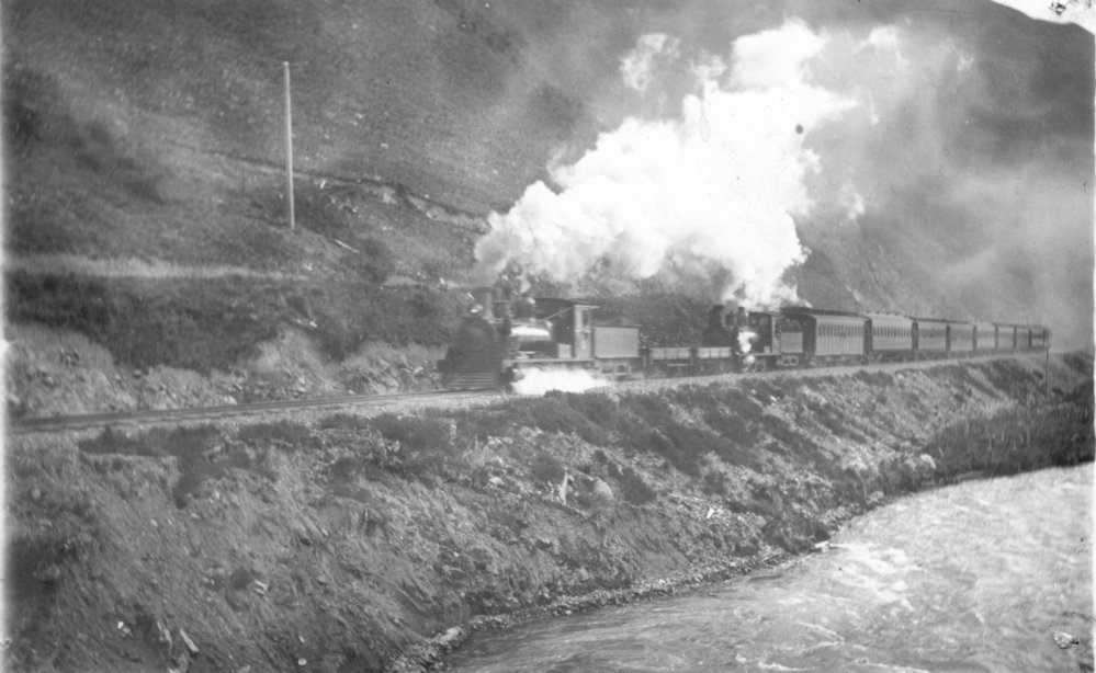 Double header passenger train near Waimakariri