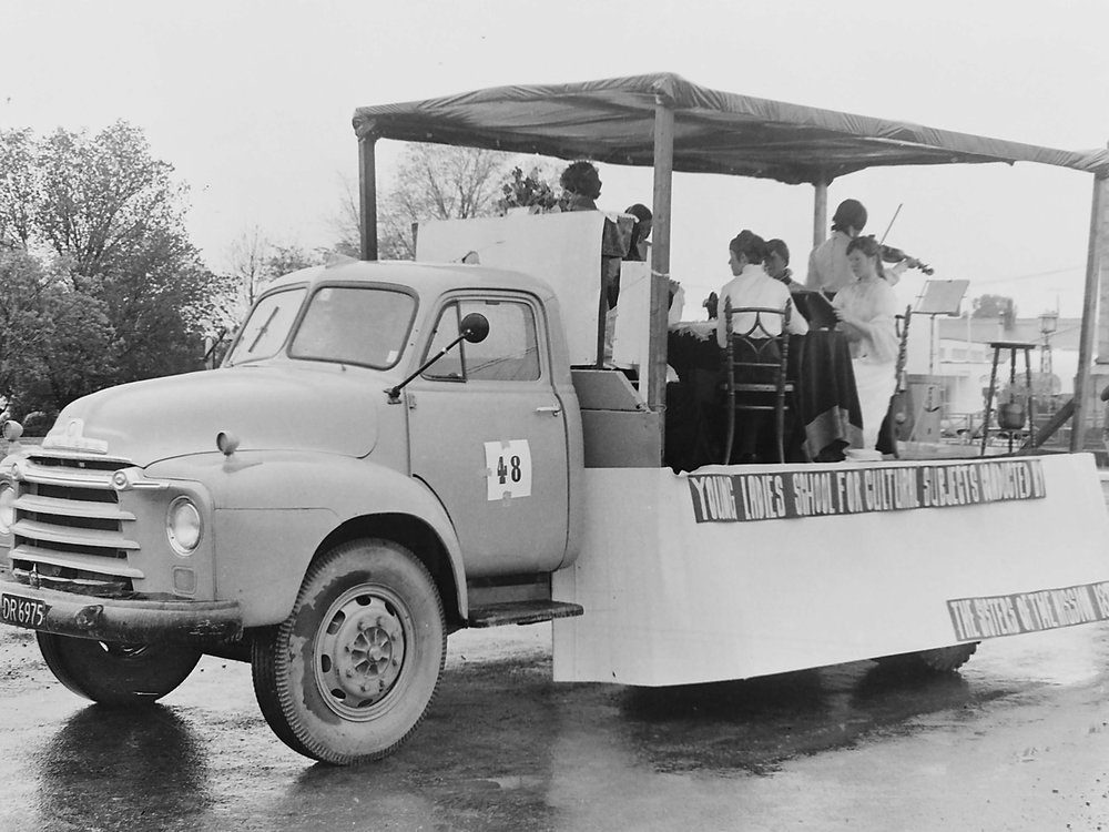 Band on a float in Leeston procession 