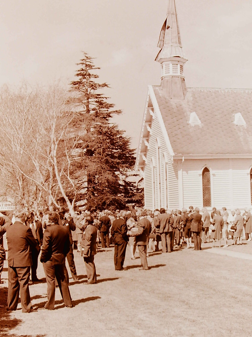 Gathering outside Leeston Methodist church
