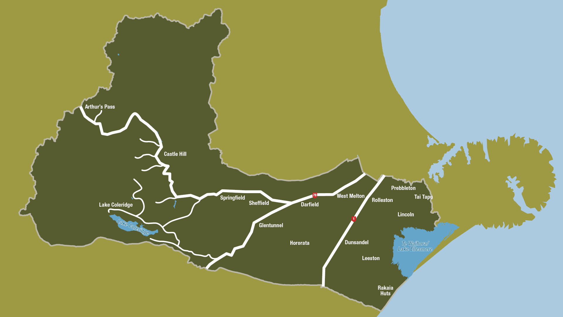 Map of the Selwyn district