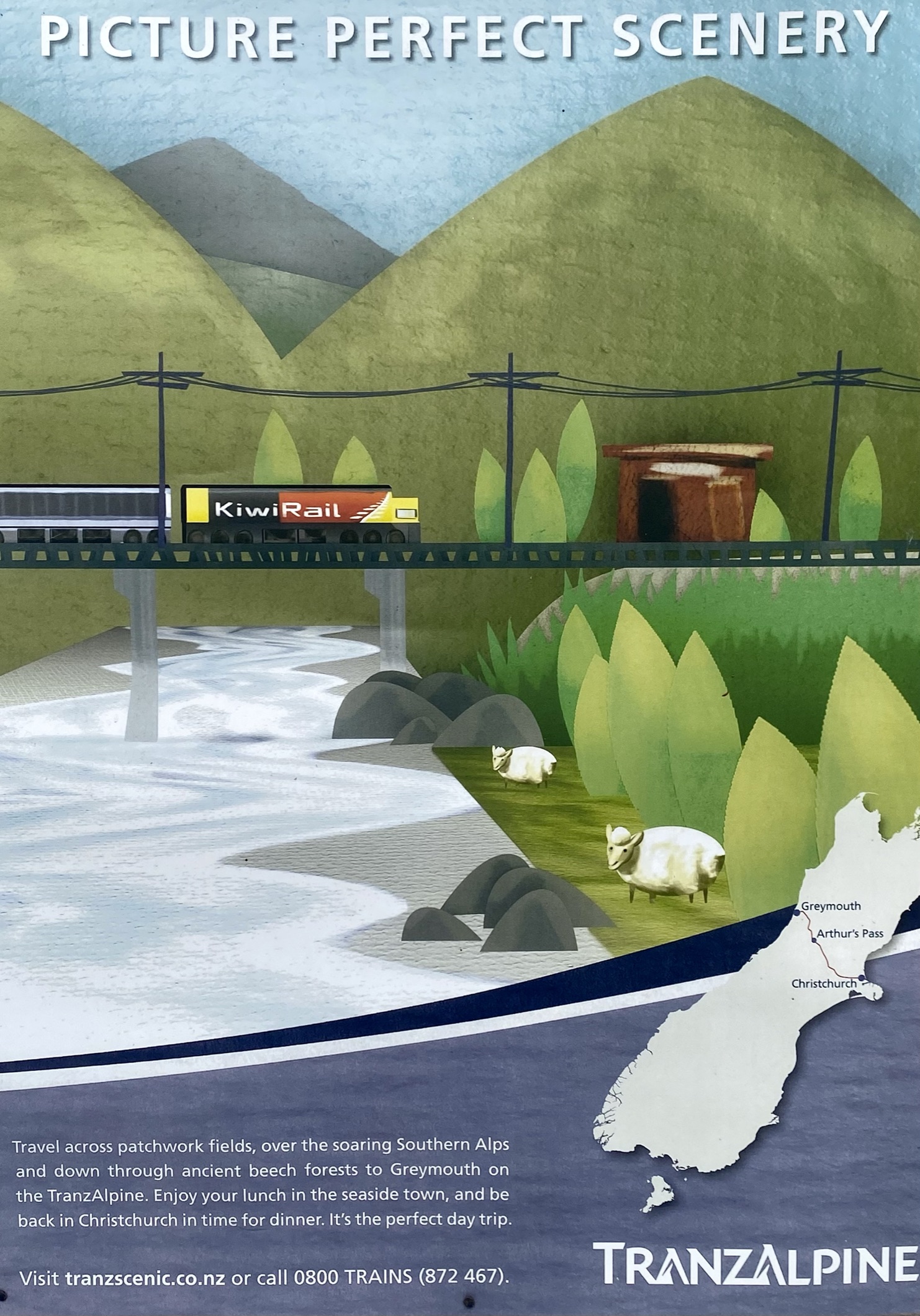 TranzAlpine poster at Springfield railway station