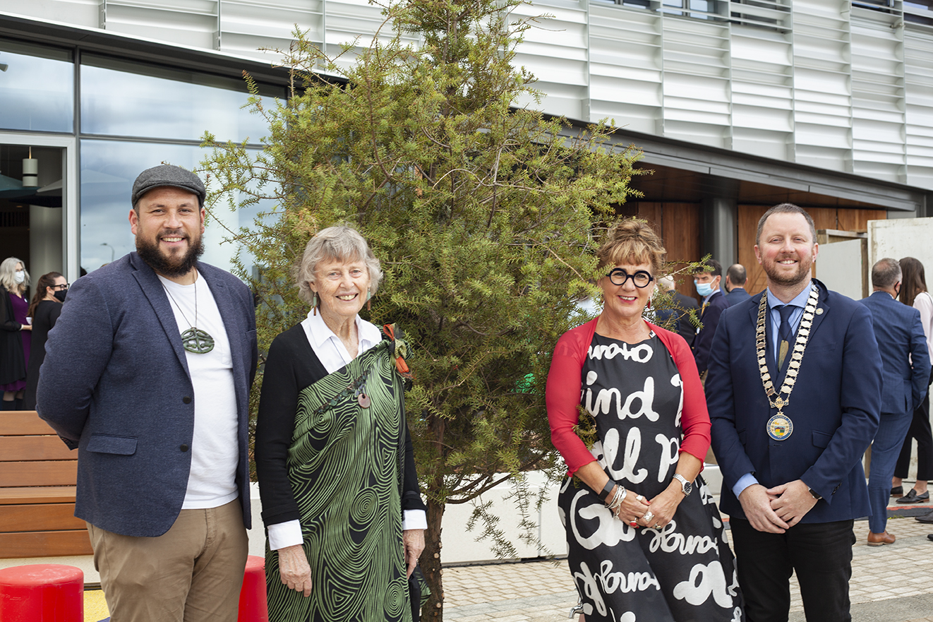 Attendees outside Te Ara Ātea for the Whakatuwhera/Official opening