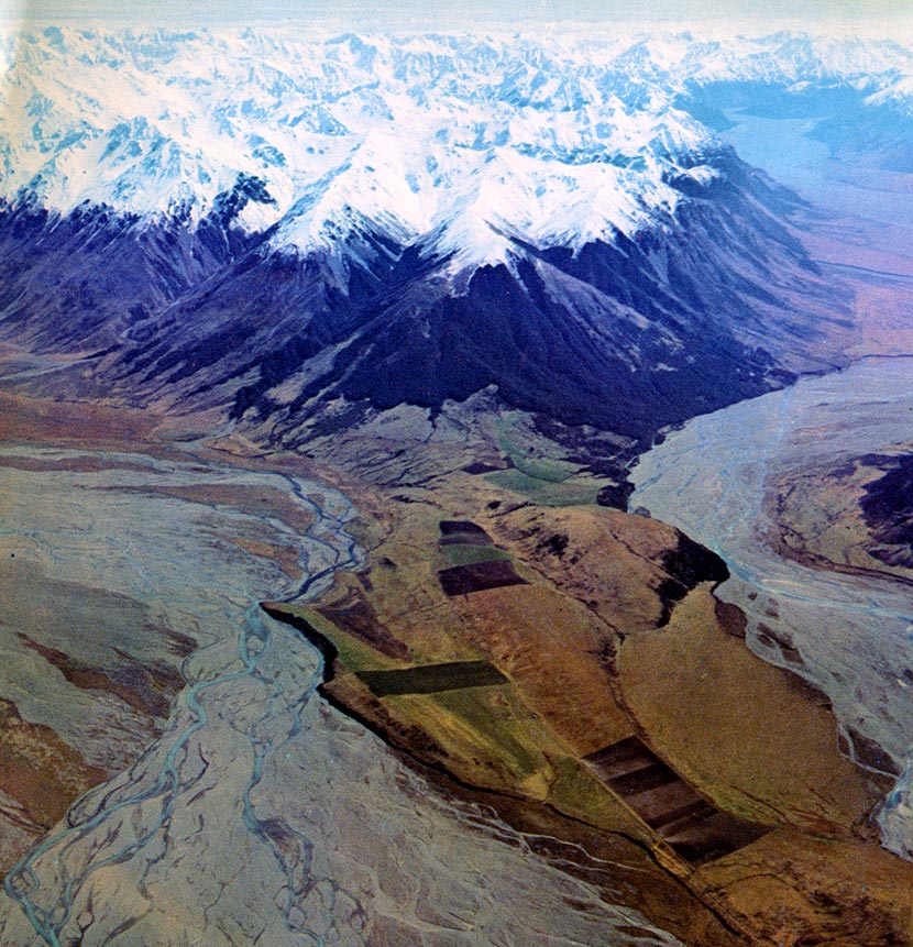 View across Mount Algidus Station to Rakaia River and Mount Arrowsmith