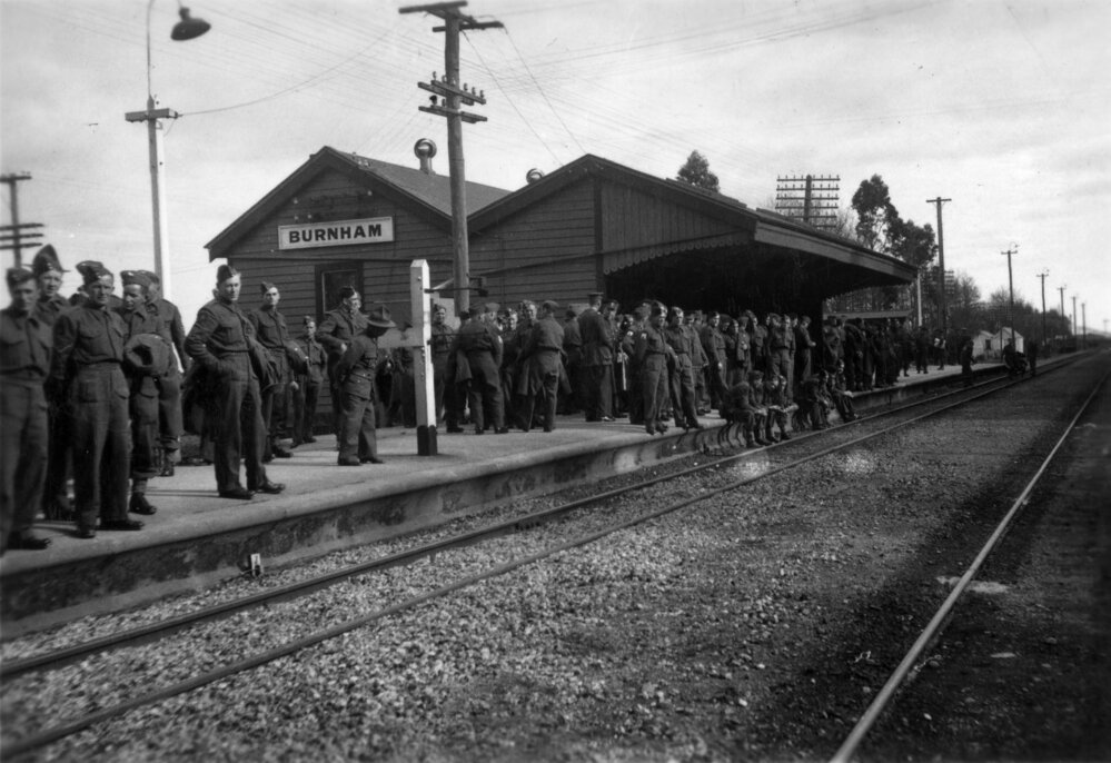 Recruits on leave from Burnham Military Camp during World War II