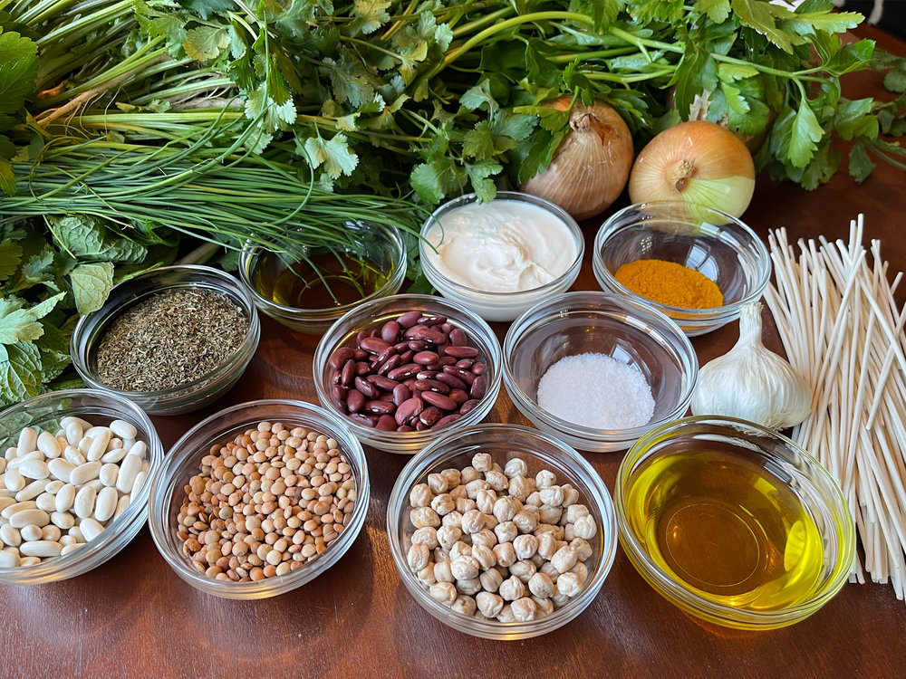 Ingredients for making Leila's Ash reshte soup