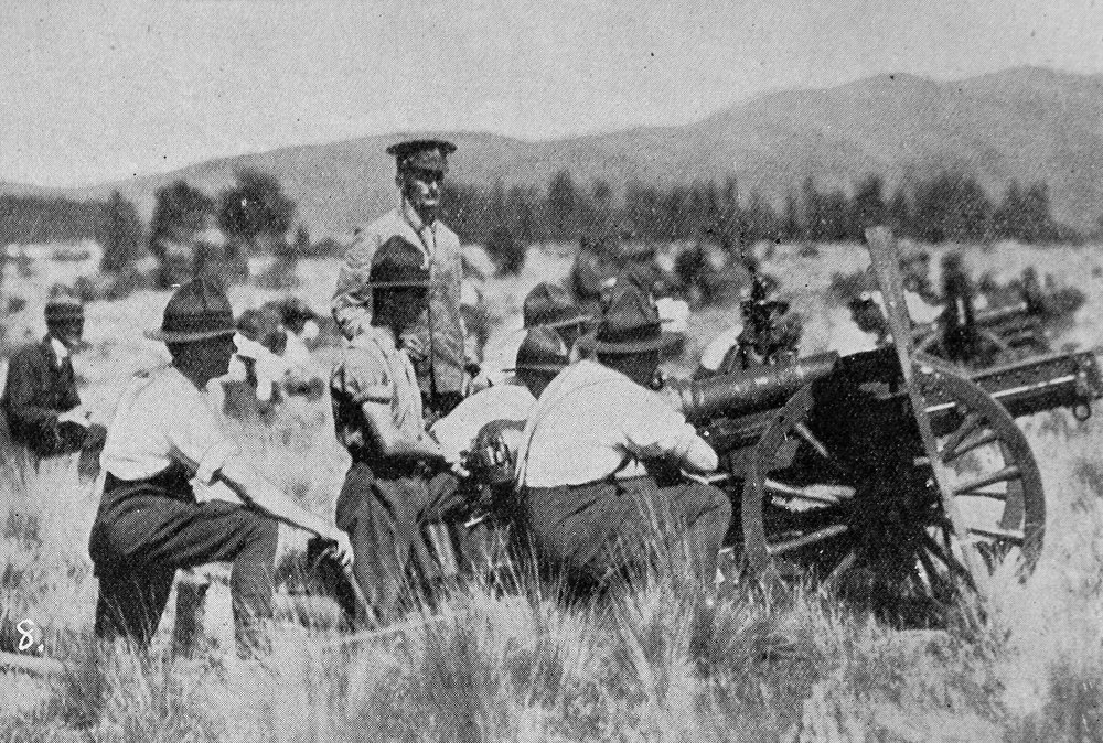 A howitzer at full recoil immediately after firing