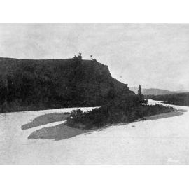 Selwyn river in flood, looking west from the Coalgate bridge