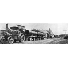 Traction engines on the road from Coalgate to Lake Coleridge