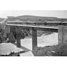 Waimakariri River bridge with picnic party aboard to Otarama
