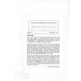 Newsletter / Lincoln Historical Society, No.1 (November 1991)