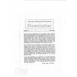 Newsletter / Lincoln Historical Society, No. 2 (July 1992)