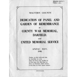 Dedication of Panel and Garden of Remembrance at Darfield War Memorial