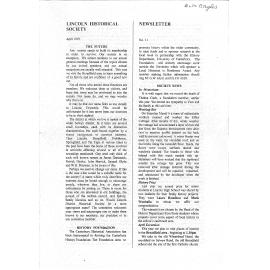 Newsletter / Lincoln Historical Society, No.11 (April 1999)