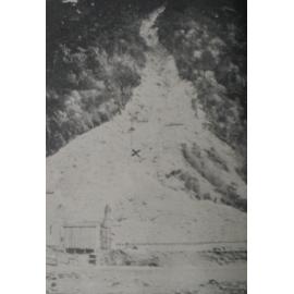 Fatal landslide at Otira, showing track of the slide