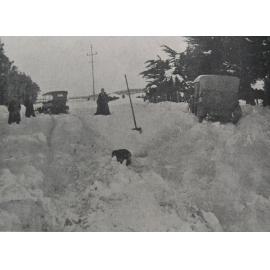 Two cars stuck in the snow at Hawkins