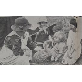 Children interested in a young swan