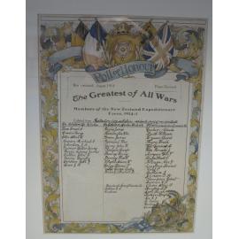 Rolleston Roll of Honour, Great War 1914-1918