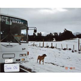 Selwyn District mobile library bus with Barney the dog